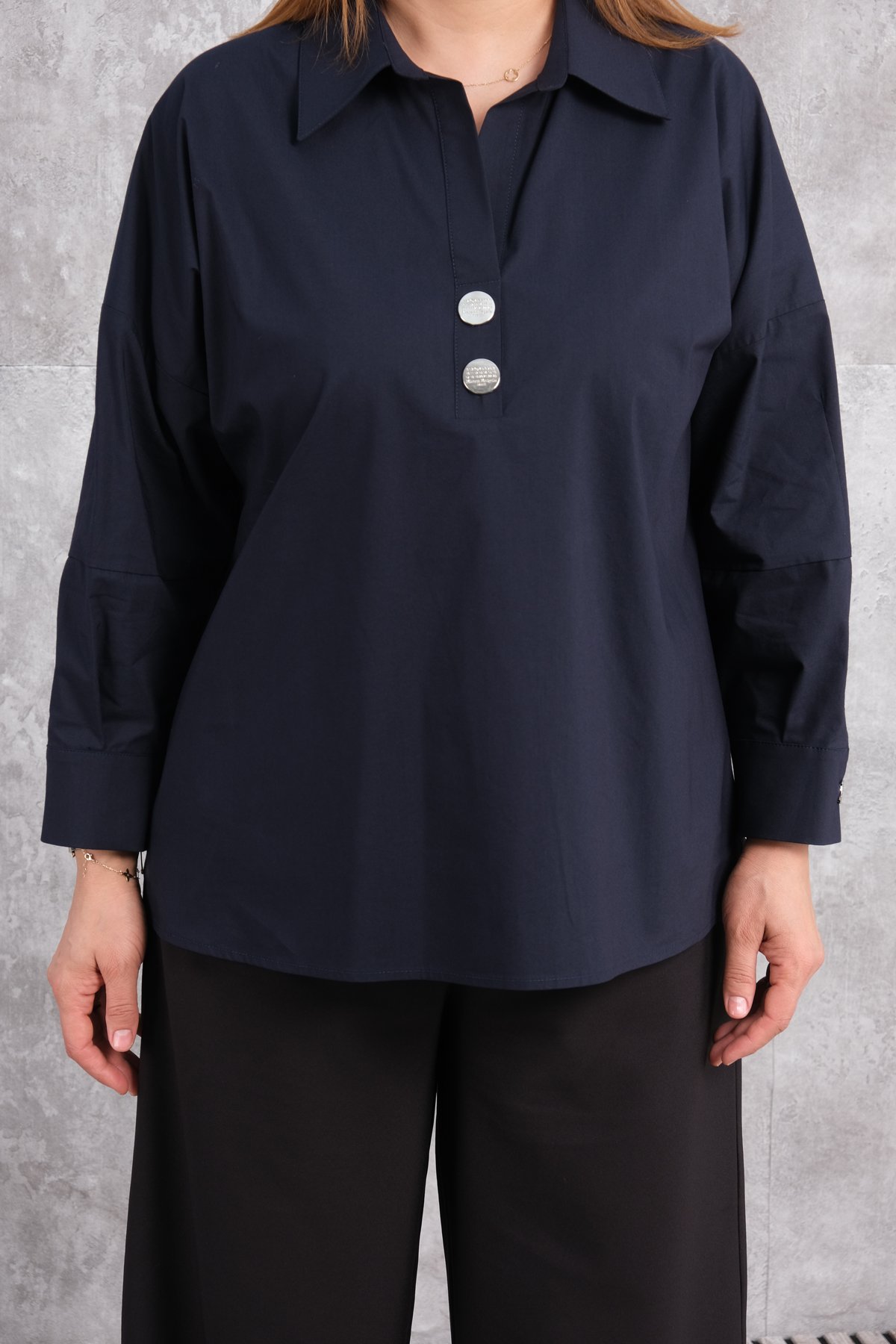 Plus Size Blouse-Dark Blue