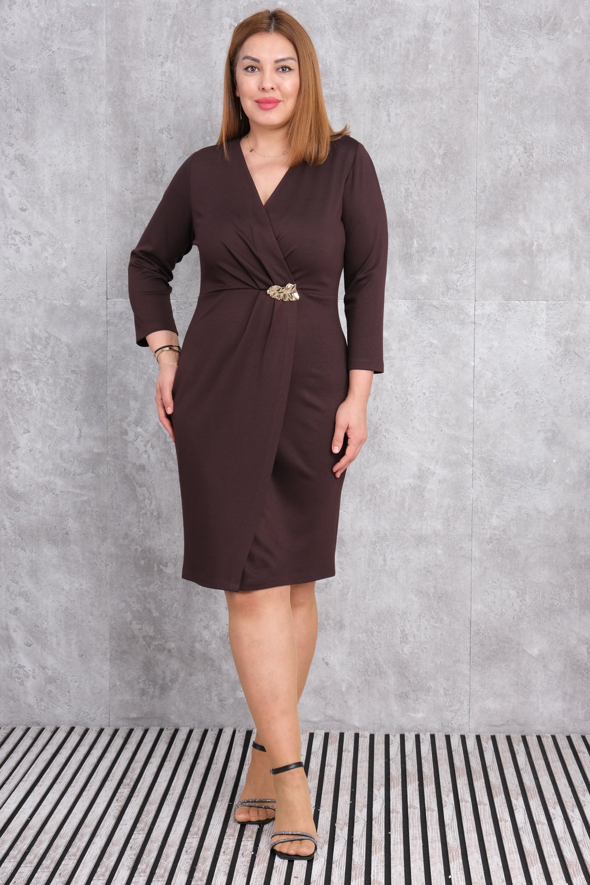 Plus Size Dress-Brown