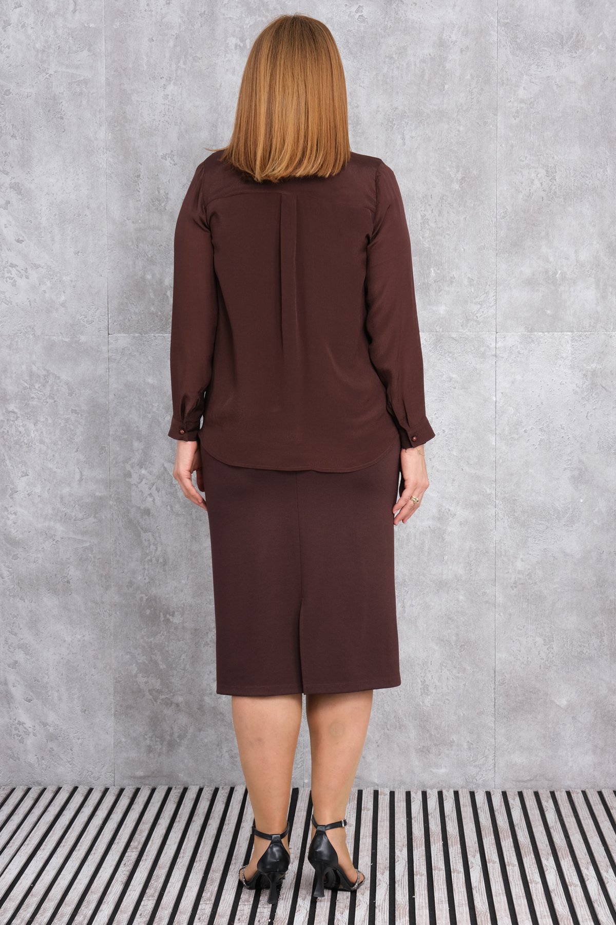 Plus Size Two-Piece Set-Brown