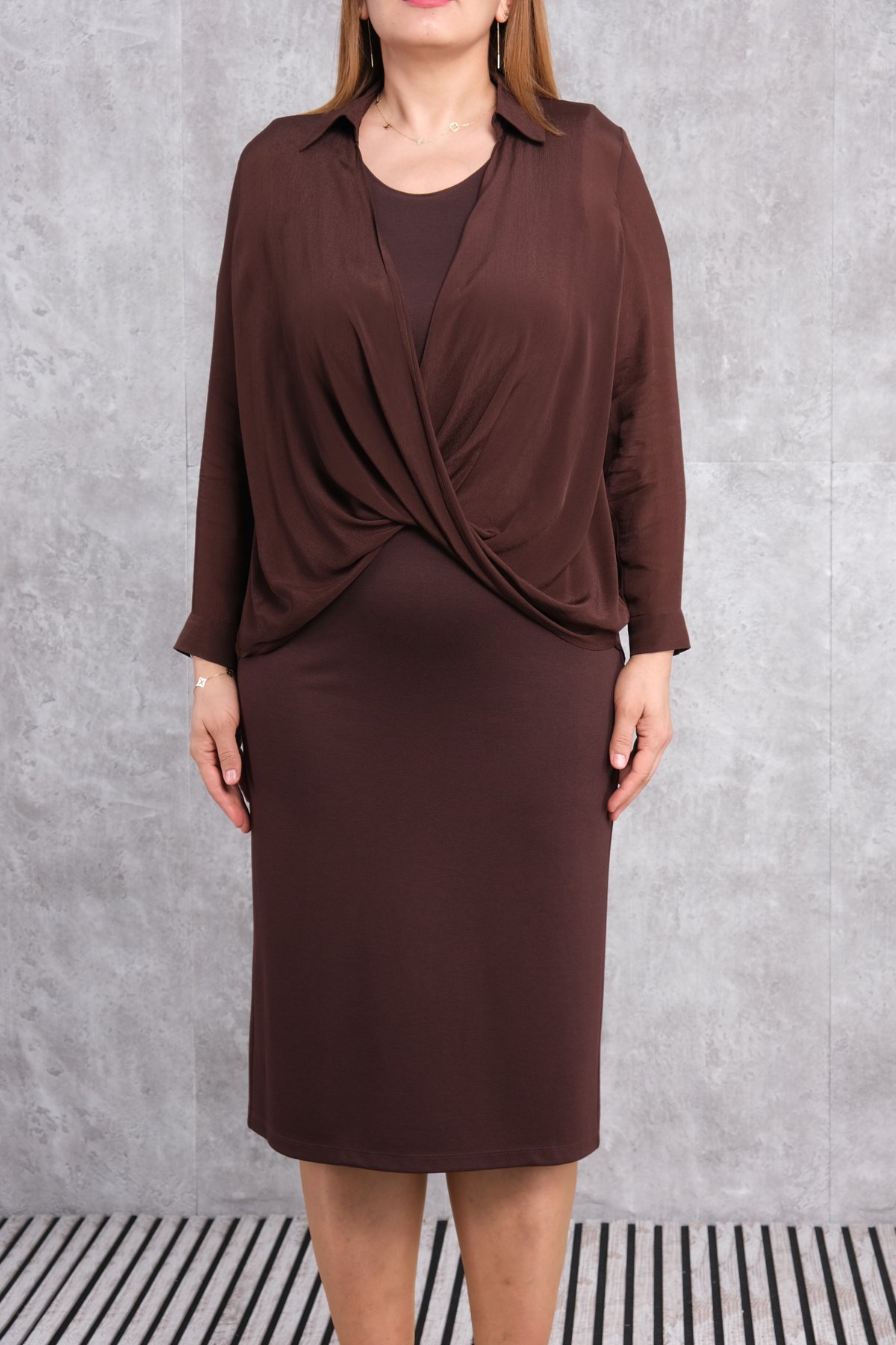Plus Size Two-Piece Set-Brown