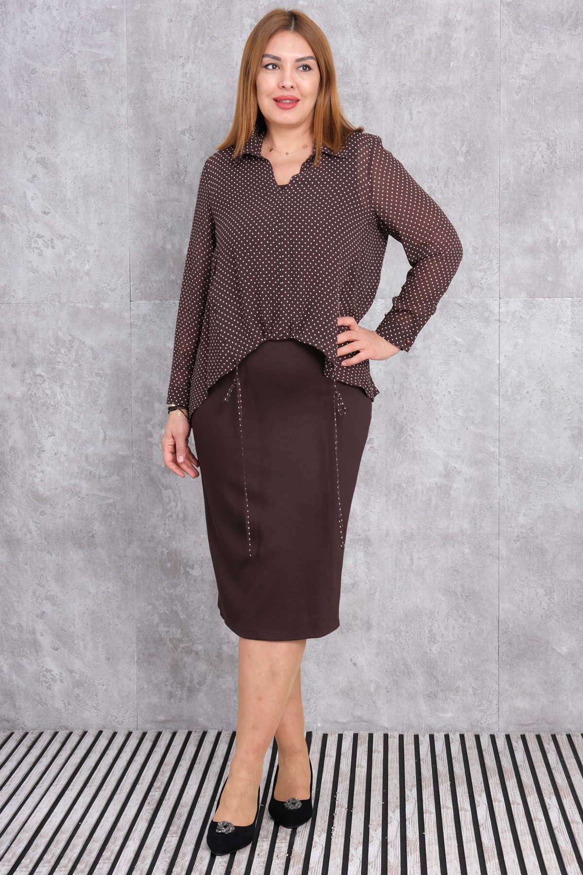 Plus Size Two-Piece Set-Brown