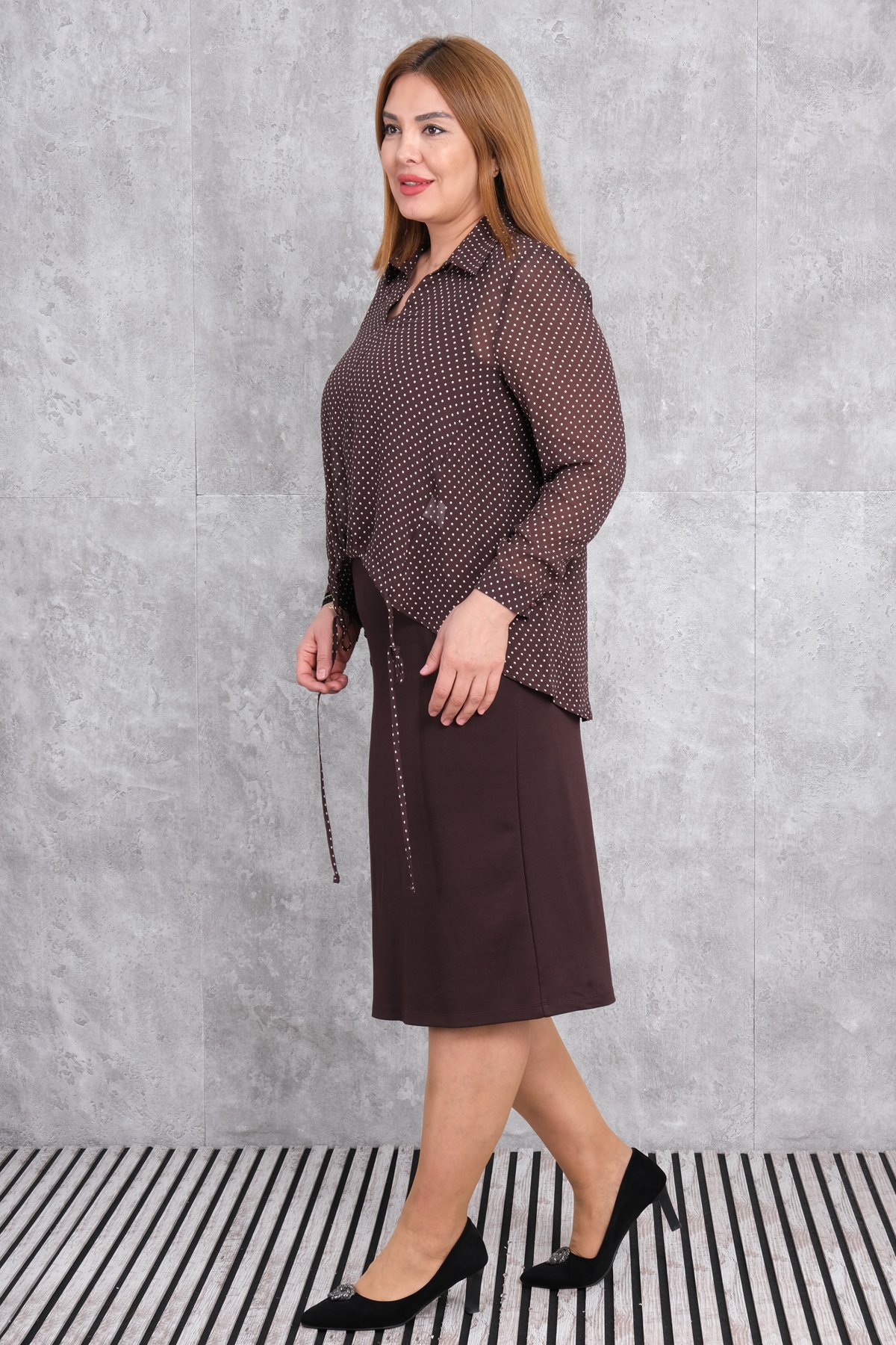 Plus Size Two-Piece Set-Brown