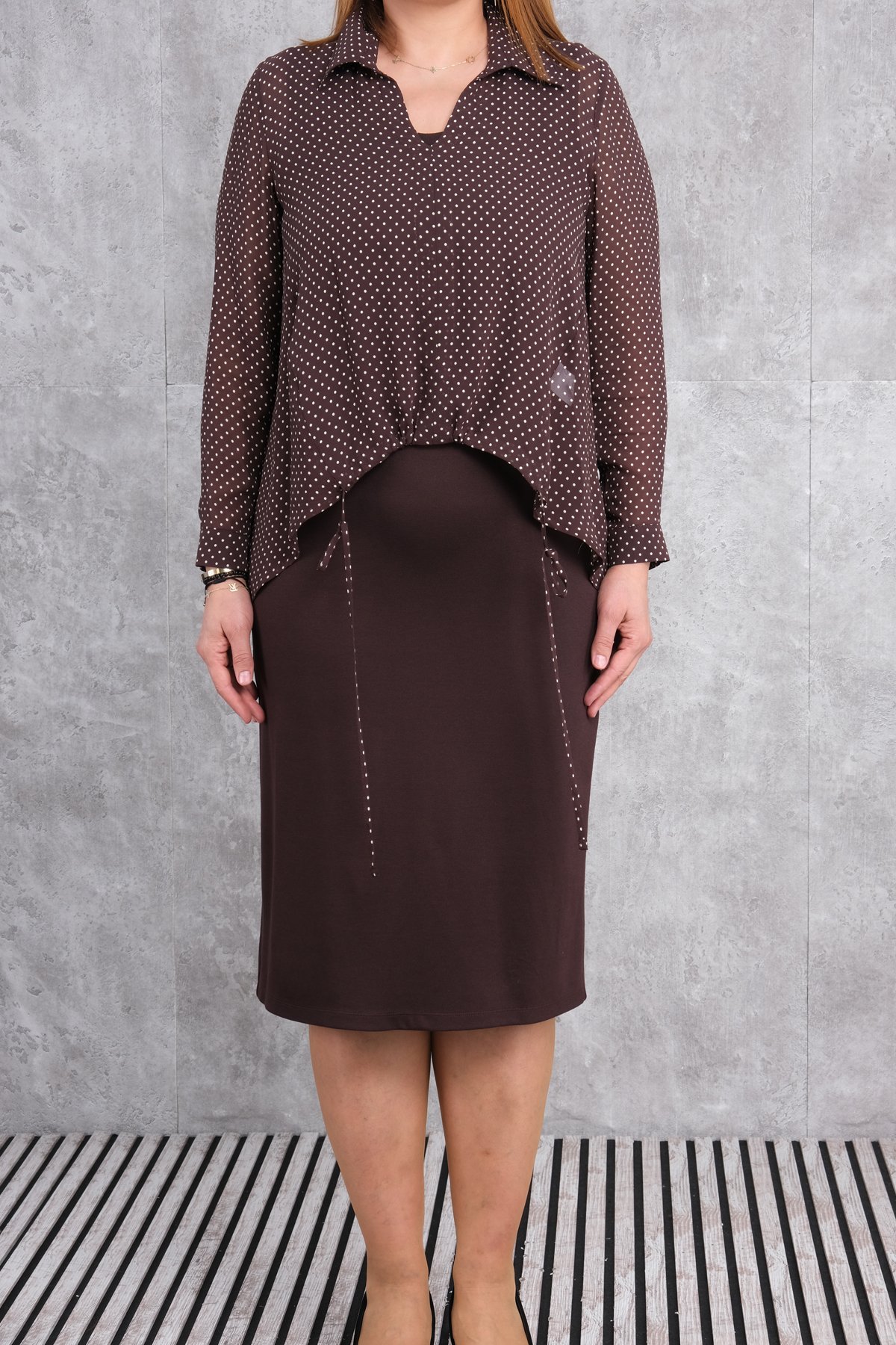 Plus Size Two-Piece Set-Brown