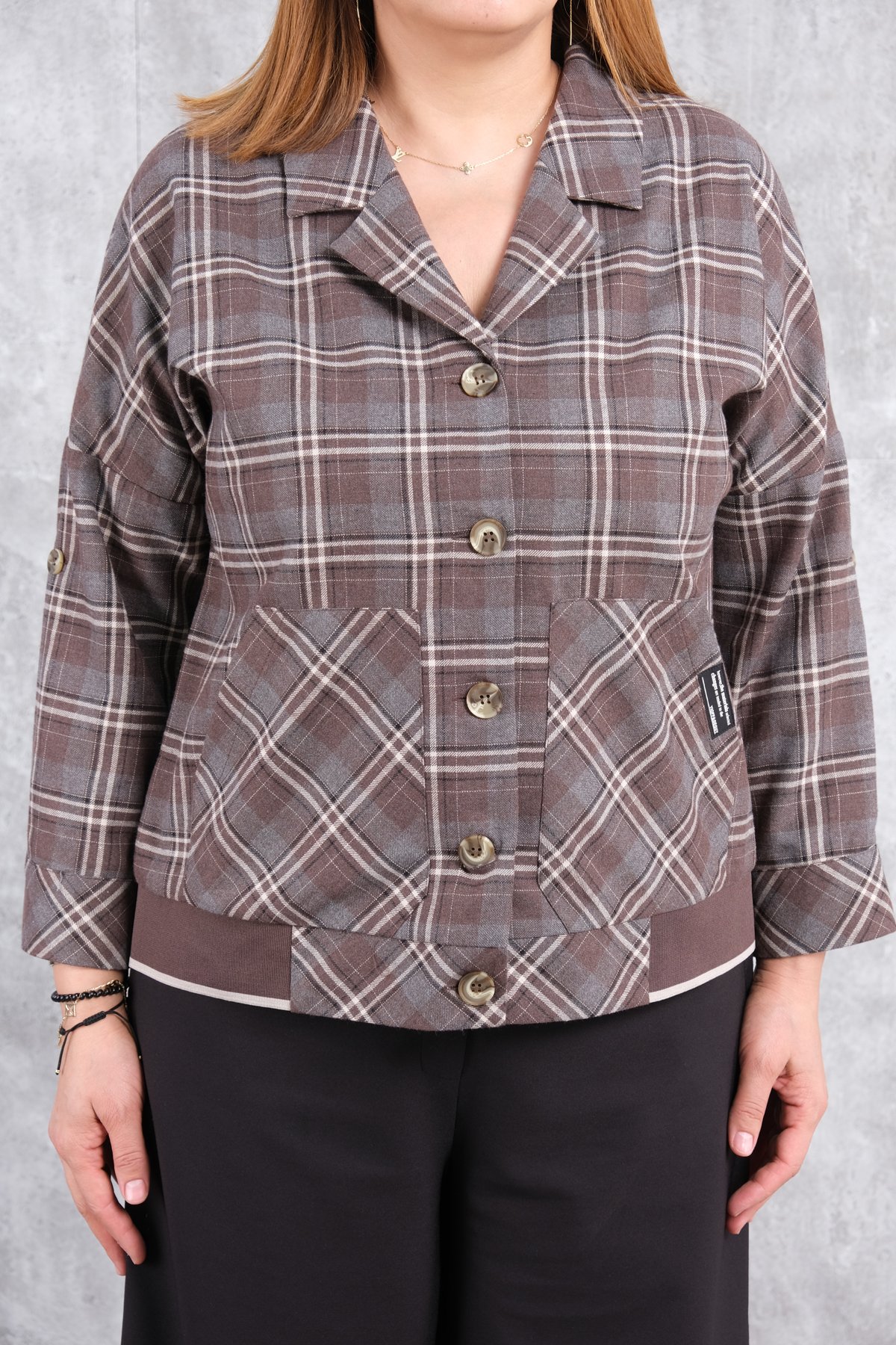 Plus Size Jacket-Brown