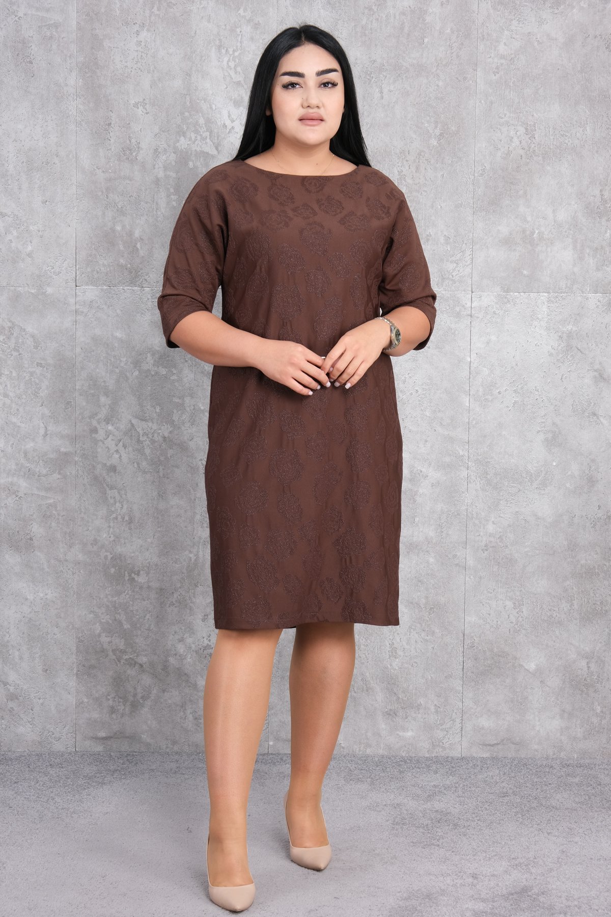Plus Size Dress-Brown