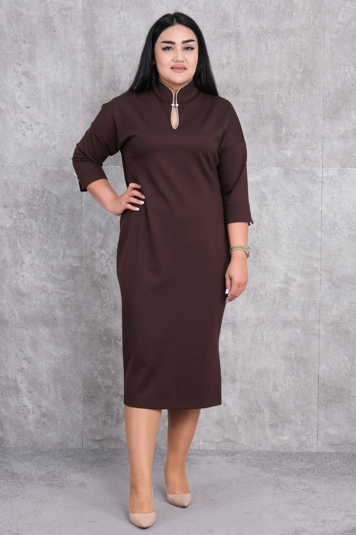 Plus Size Dress-Brown