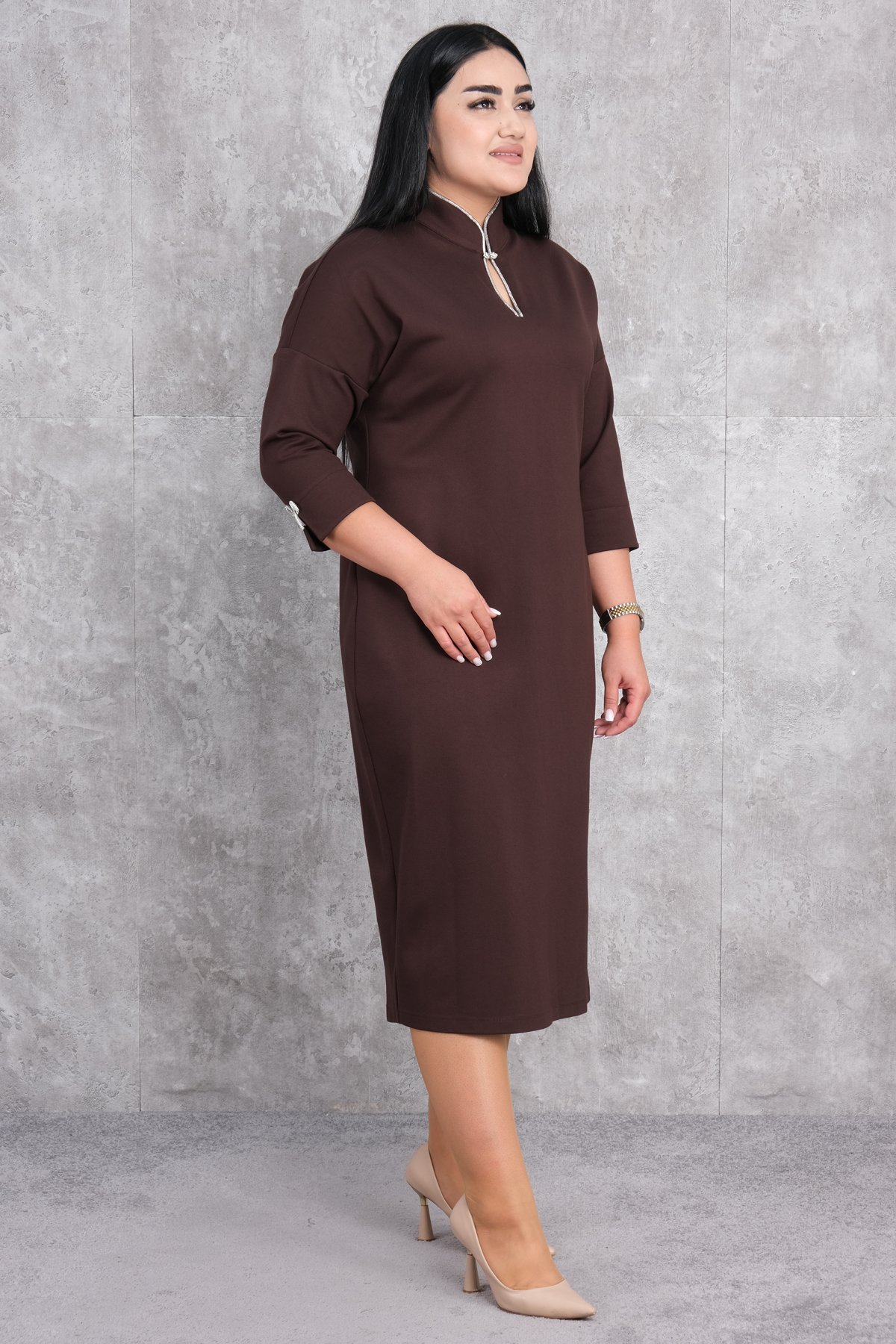 Plus Size Dress-Brown