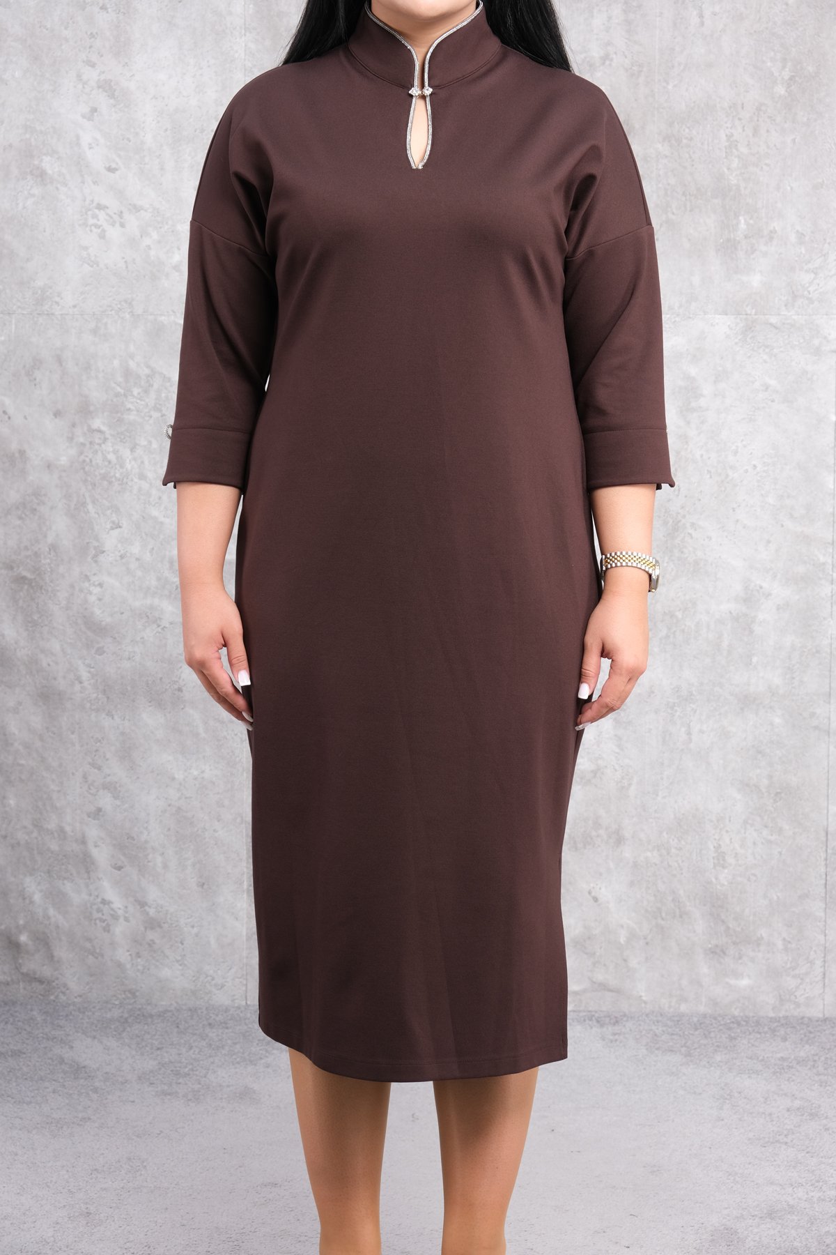 Plus Size Dress-Brown