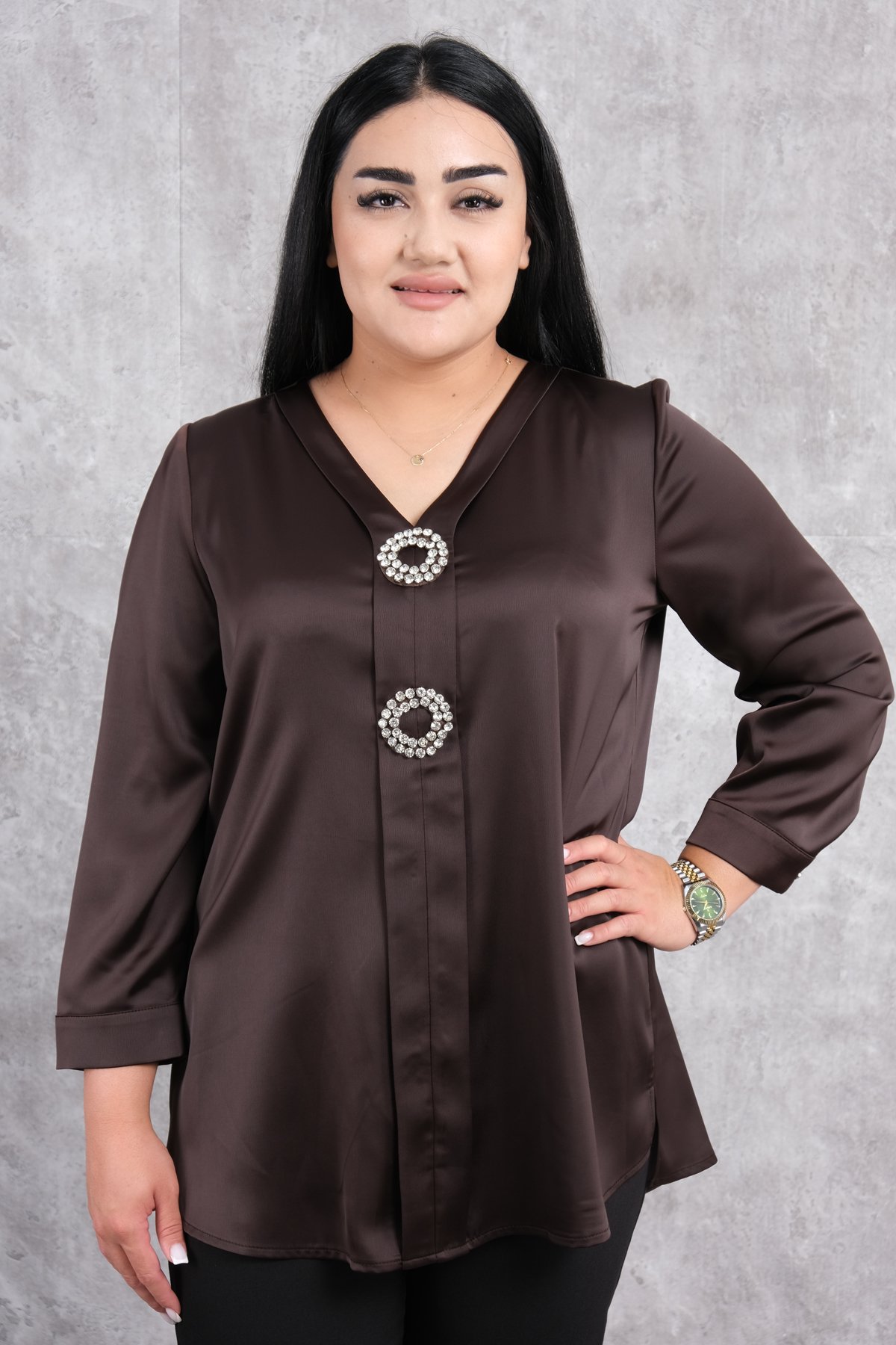 Plus Size Blouse-Brown