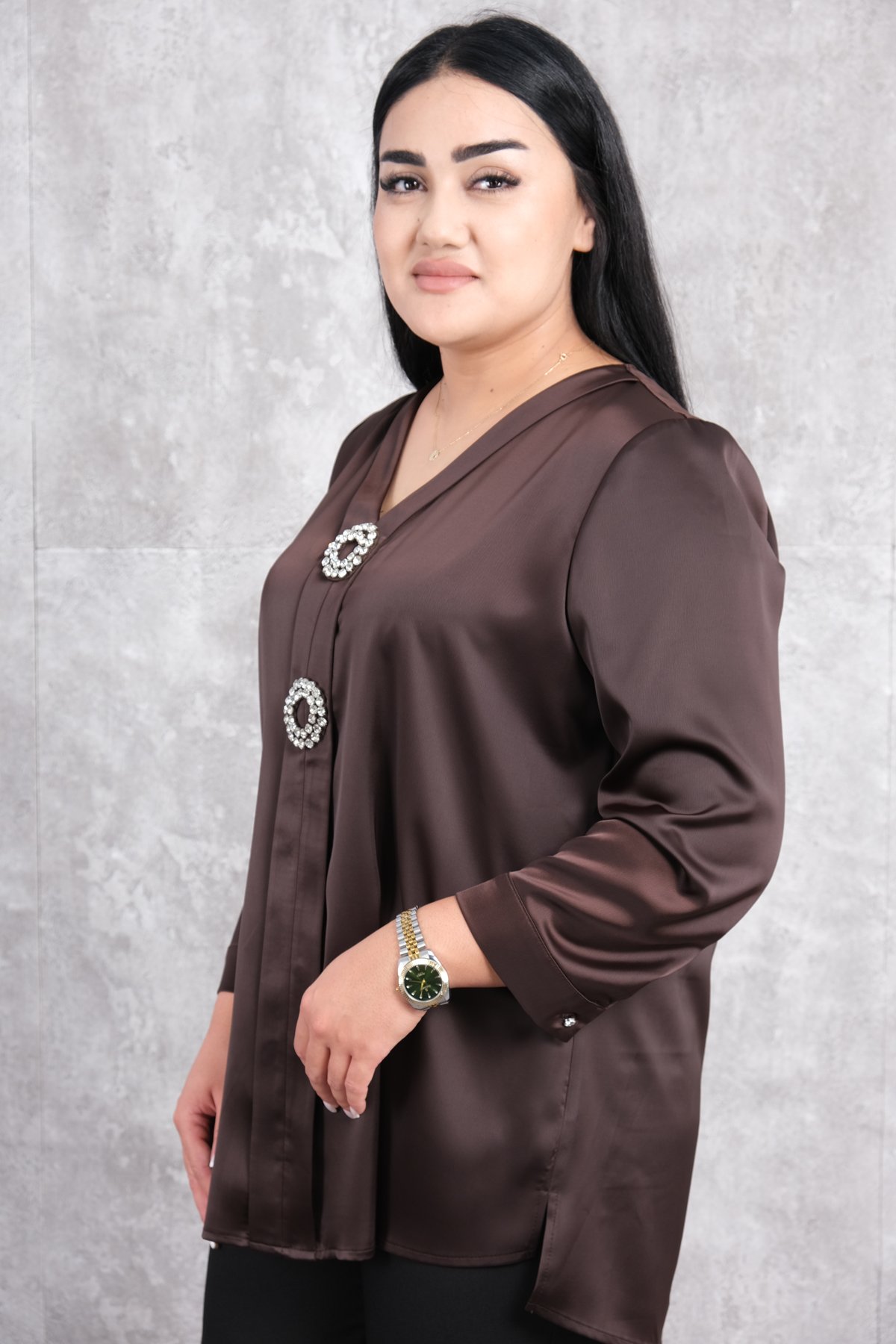 Plus Size Blouse-Brown