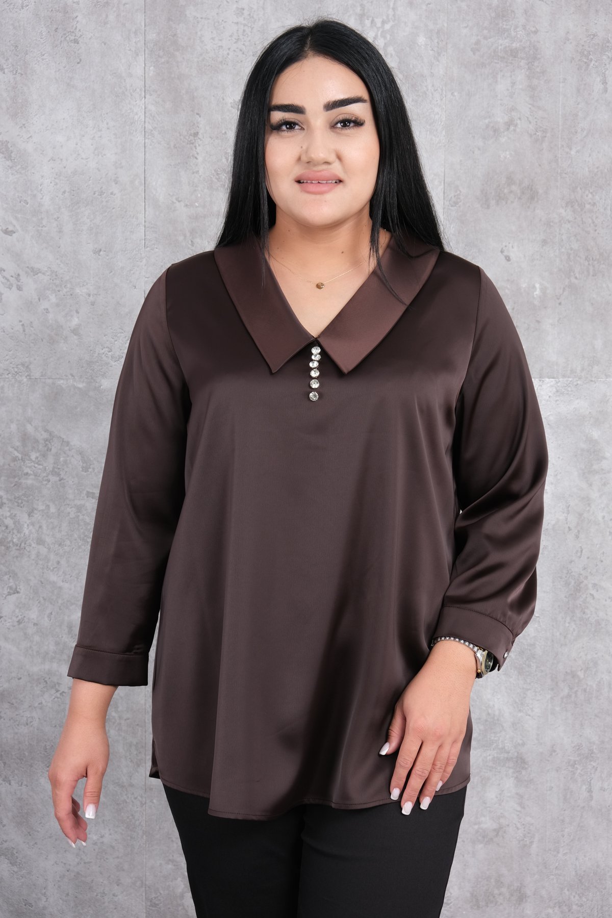 Plus Size Blouse-Brown