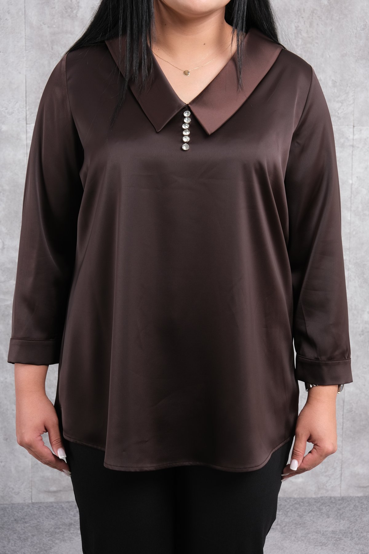 Plus Size Blouse-Brown