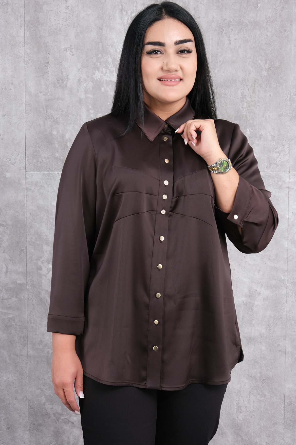 Plus Size Blouse-Brown