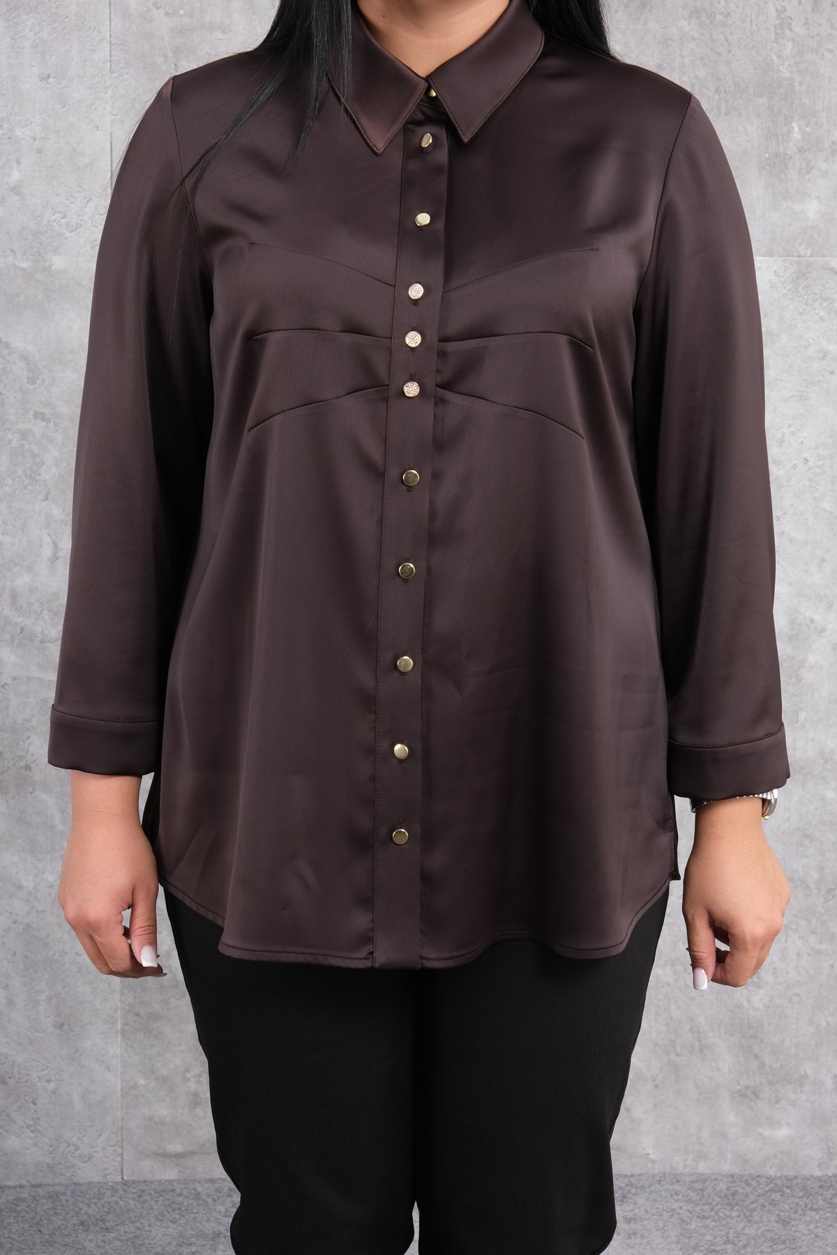 Plus Size Blouse-Brown