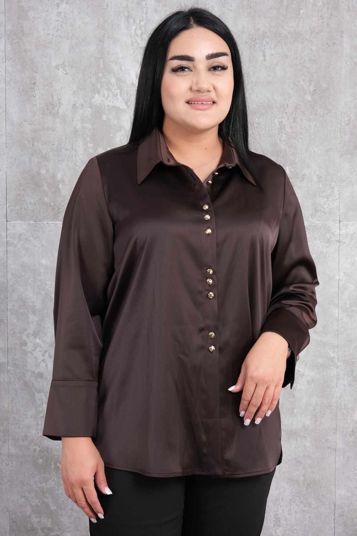 Plus Size Blouse-Brown