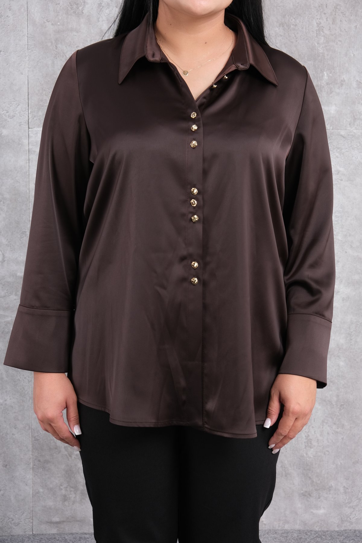 Plus Size Blouse-Brown