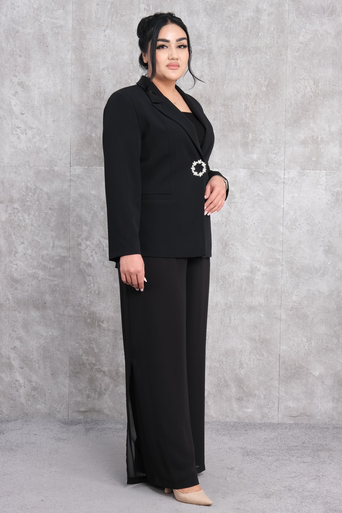 Büyük beden ceket ve pantolon takım-Siyah