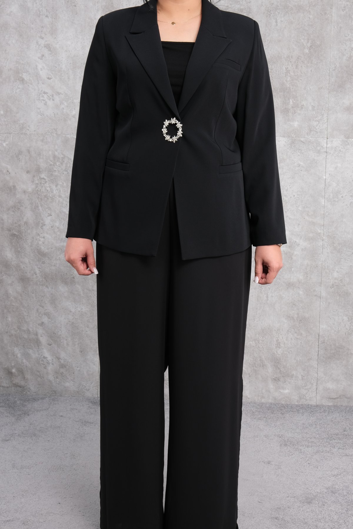Büyük beden ceket ve pantolon takım-Siyah