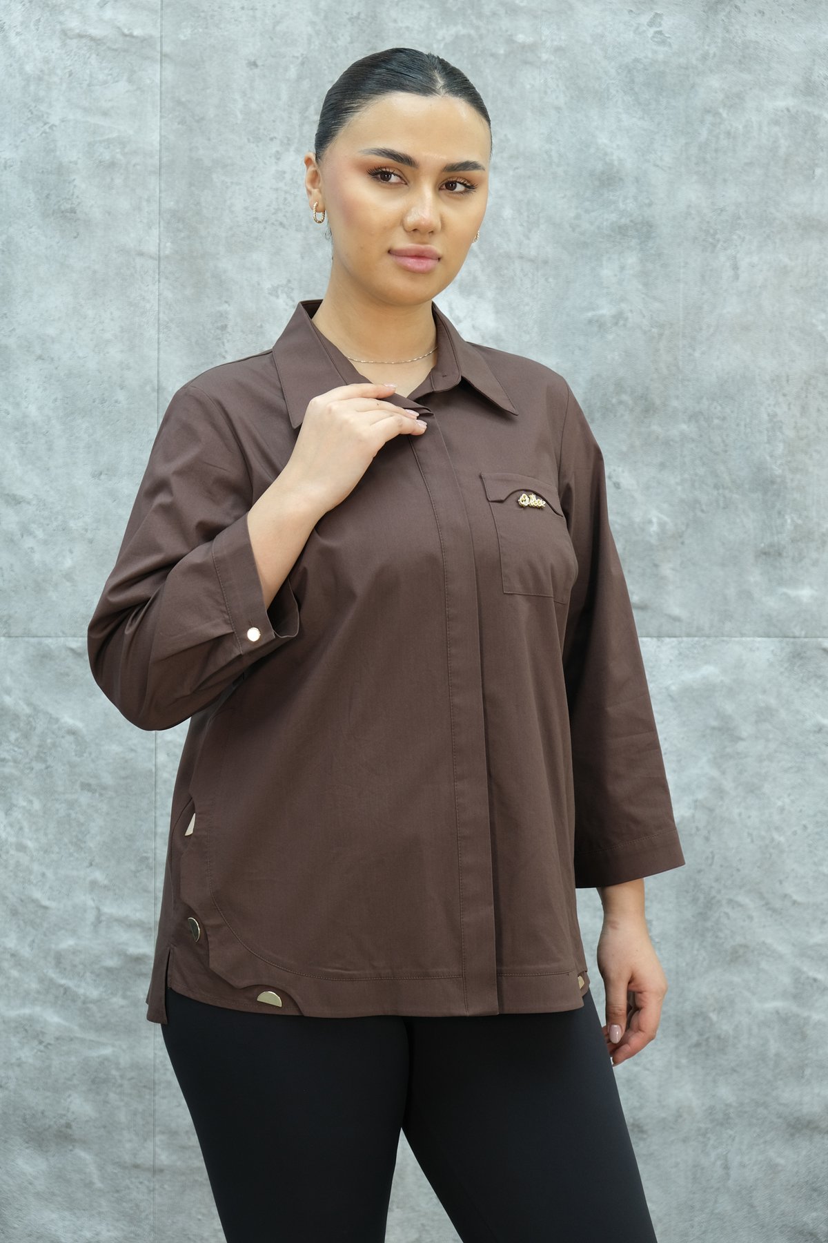 Plus Size Shirt-Brown