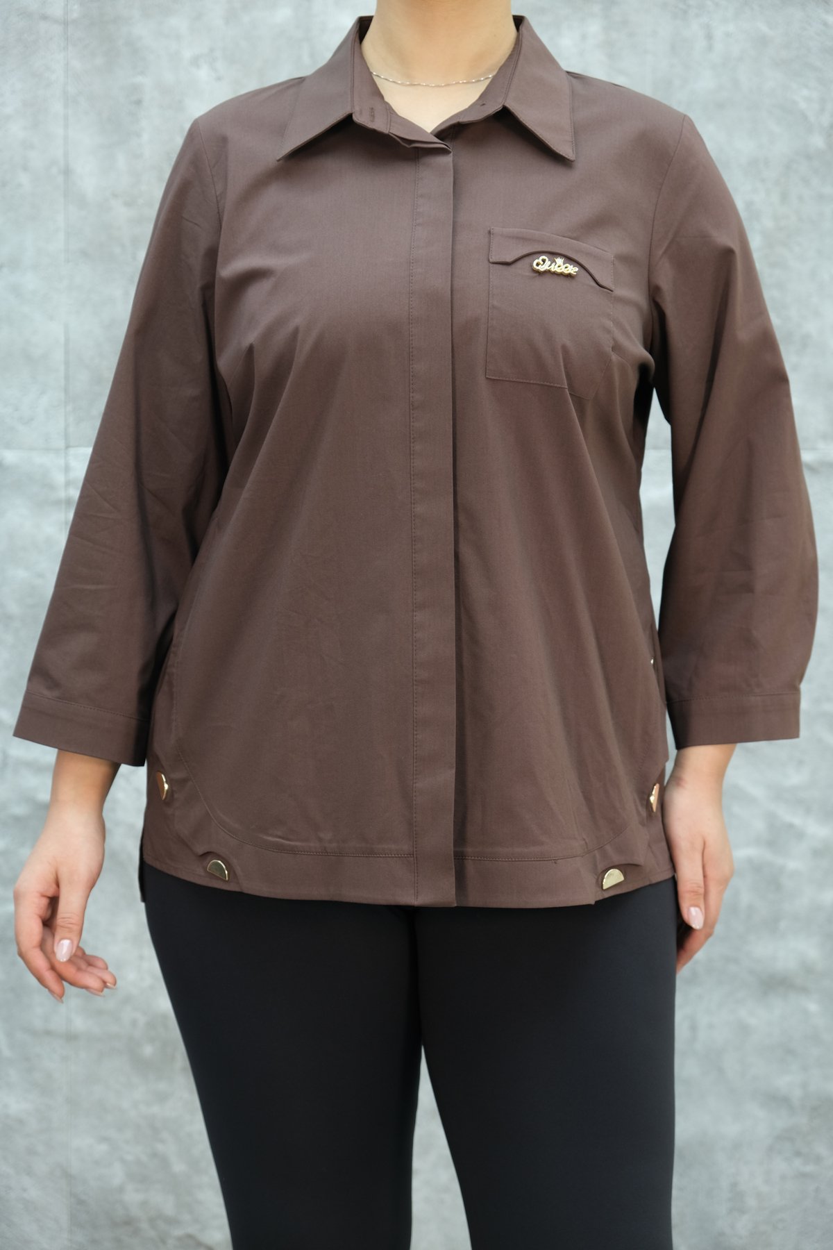 Plus Size Shirt-Brown
