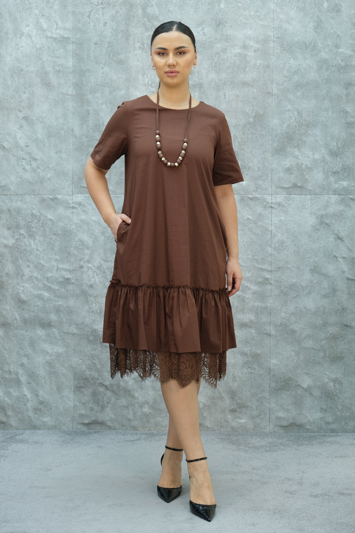 Plus Size Dress-Brown