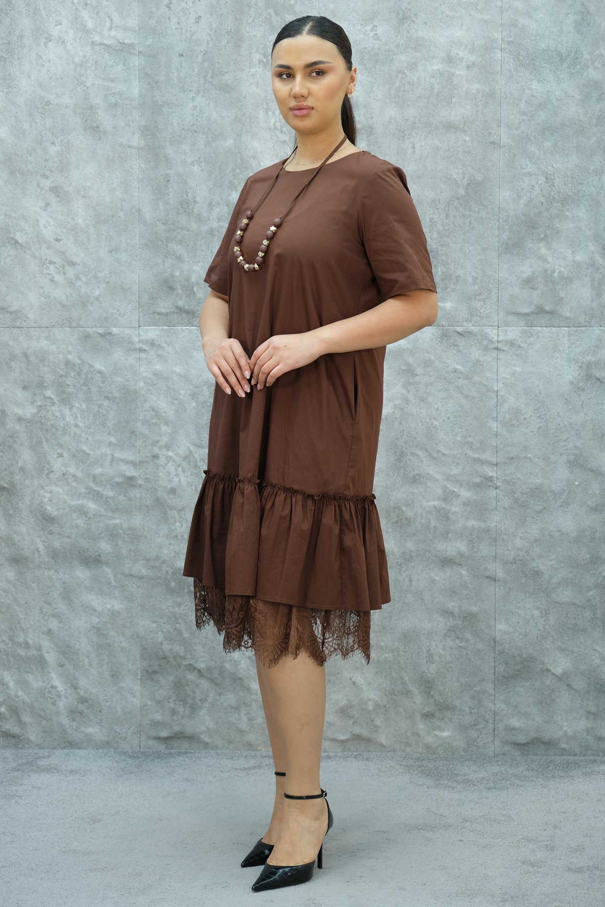 Plus Size Dress-Brown
