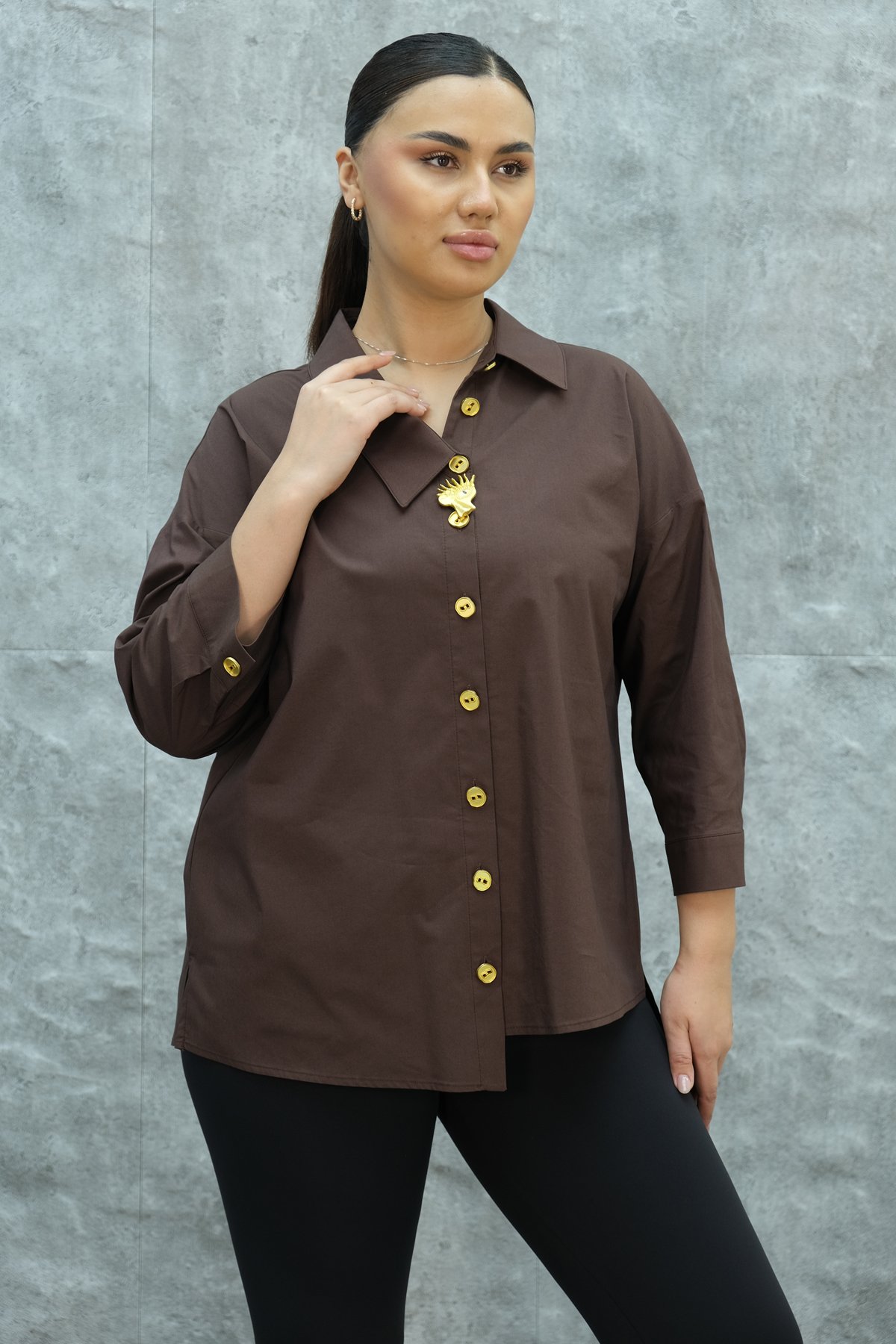 Super Plus Size Shirt-Brown