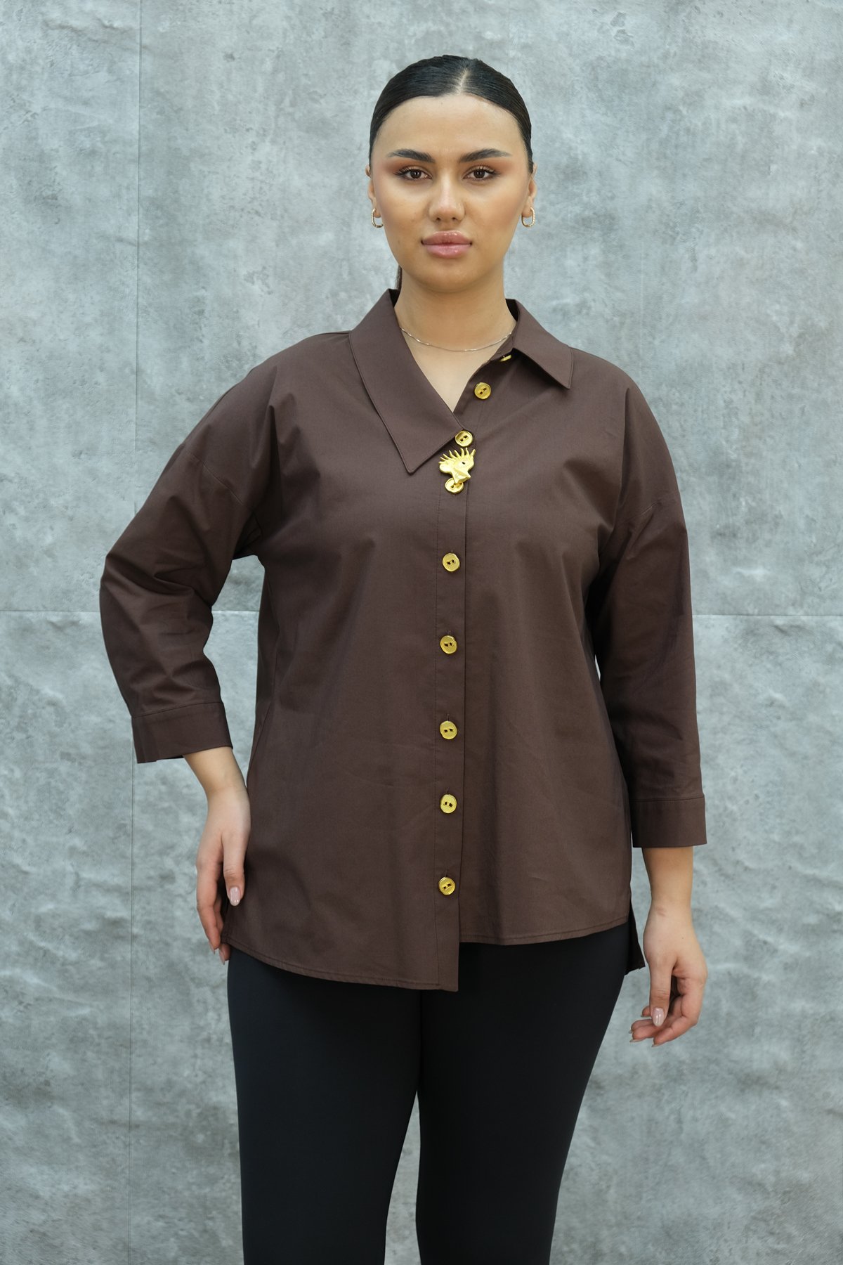 Super Plus Size Shirt-Brown