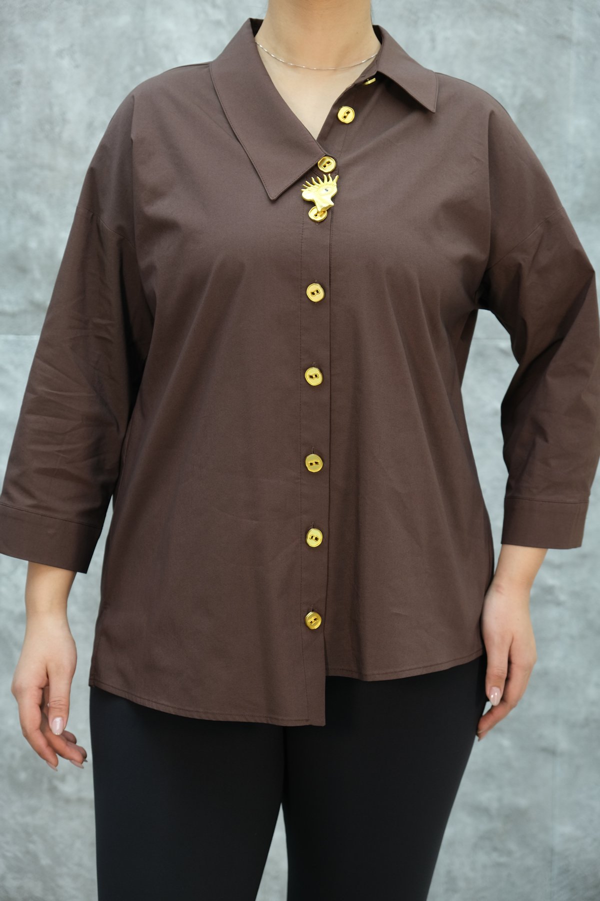 Super Plus Size Shirt-Brown