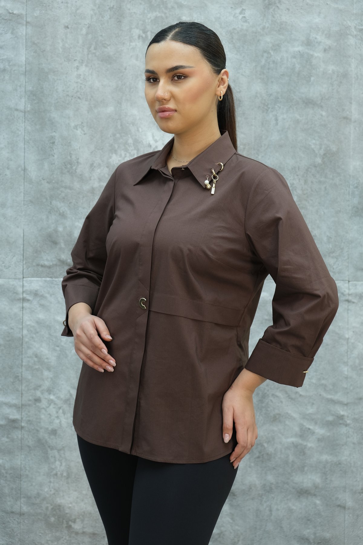 Plus Size Shirt-Brown
