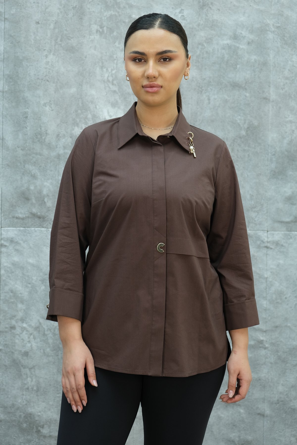 Super Plus Size Shirt-Brown