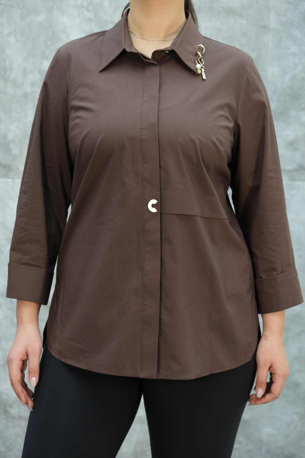 Super Plus Size Shirt-Brown