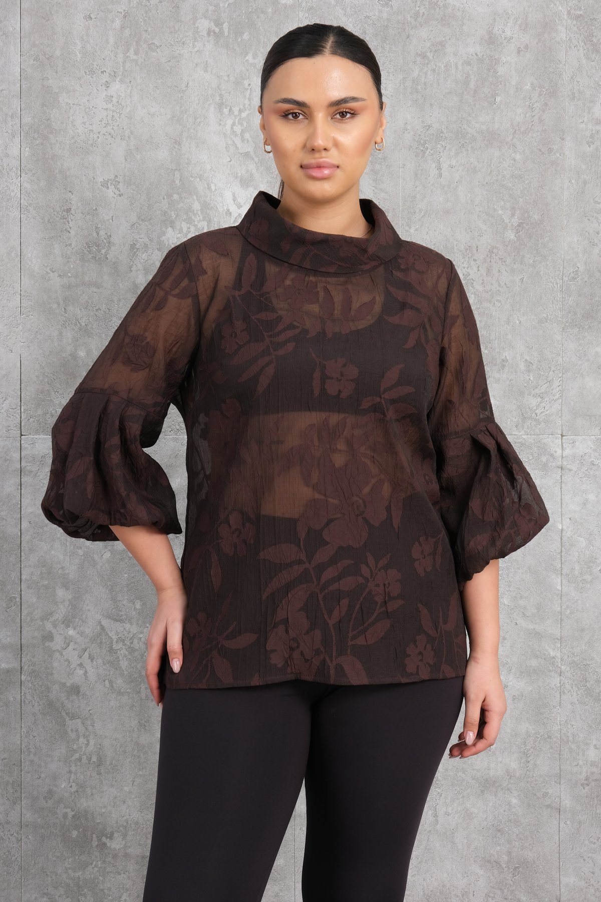Plus Size Blouse-Brown