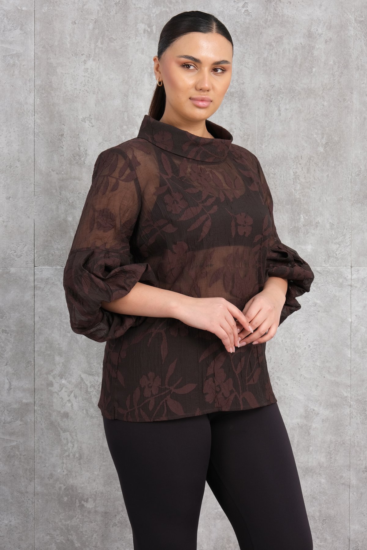 Plus Size Blouse-Brown