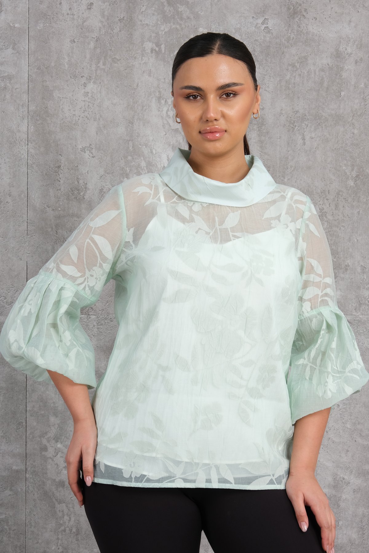 Plus Size Blouse-Light green