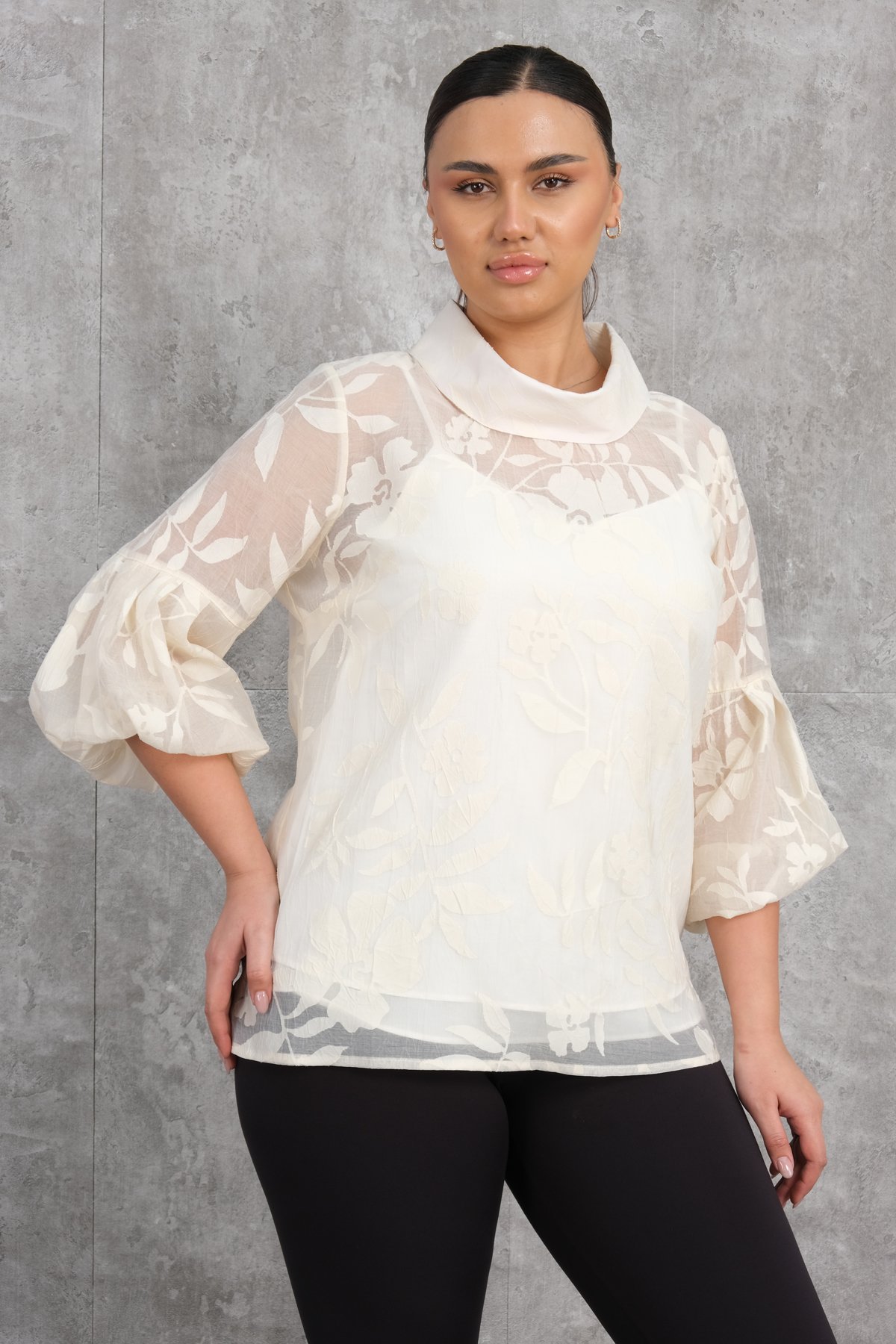 Plus Size Blouse-Beige