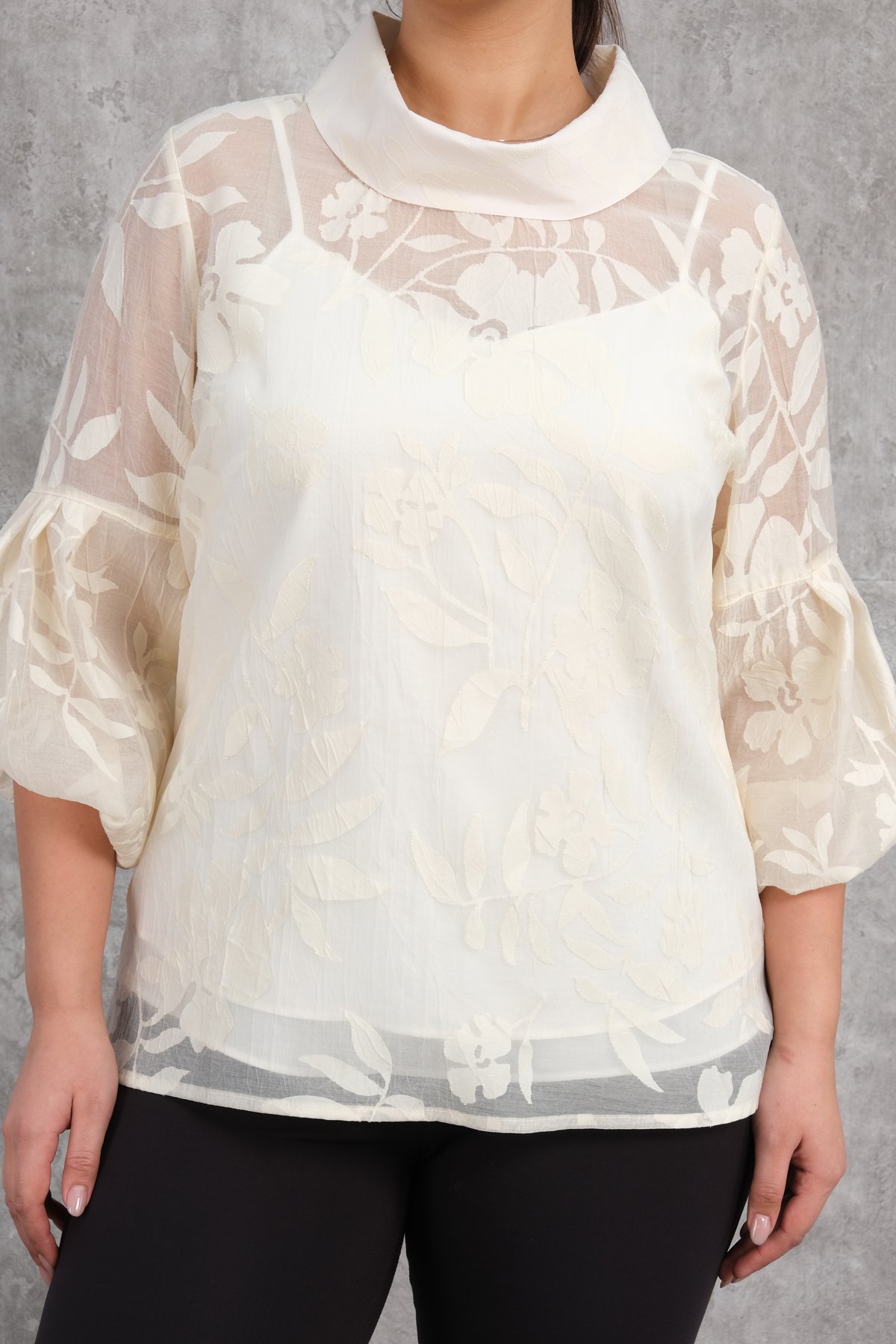 Plus Size Blouse-Beige