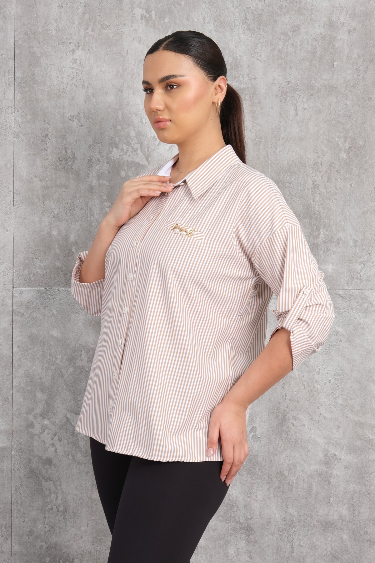 Super Plus Size Shirt-Brown