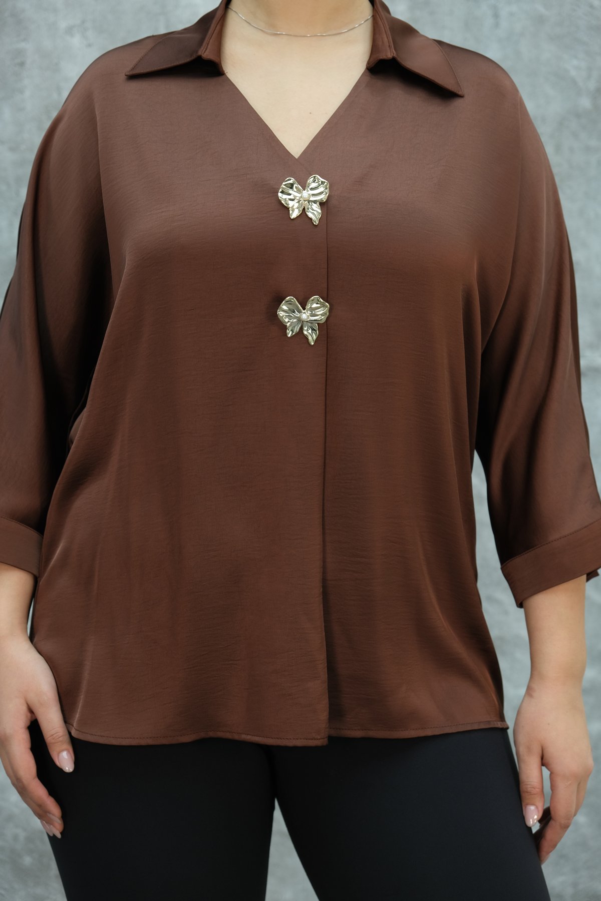 Plus Size Blouse-Brown