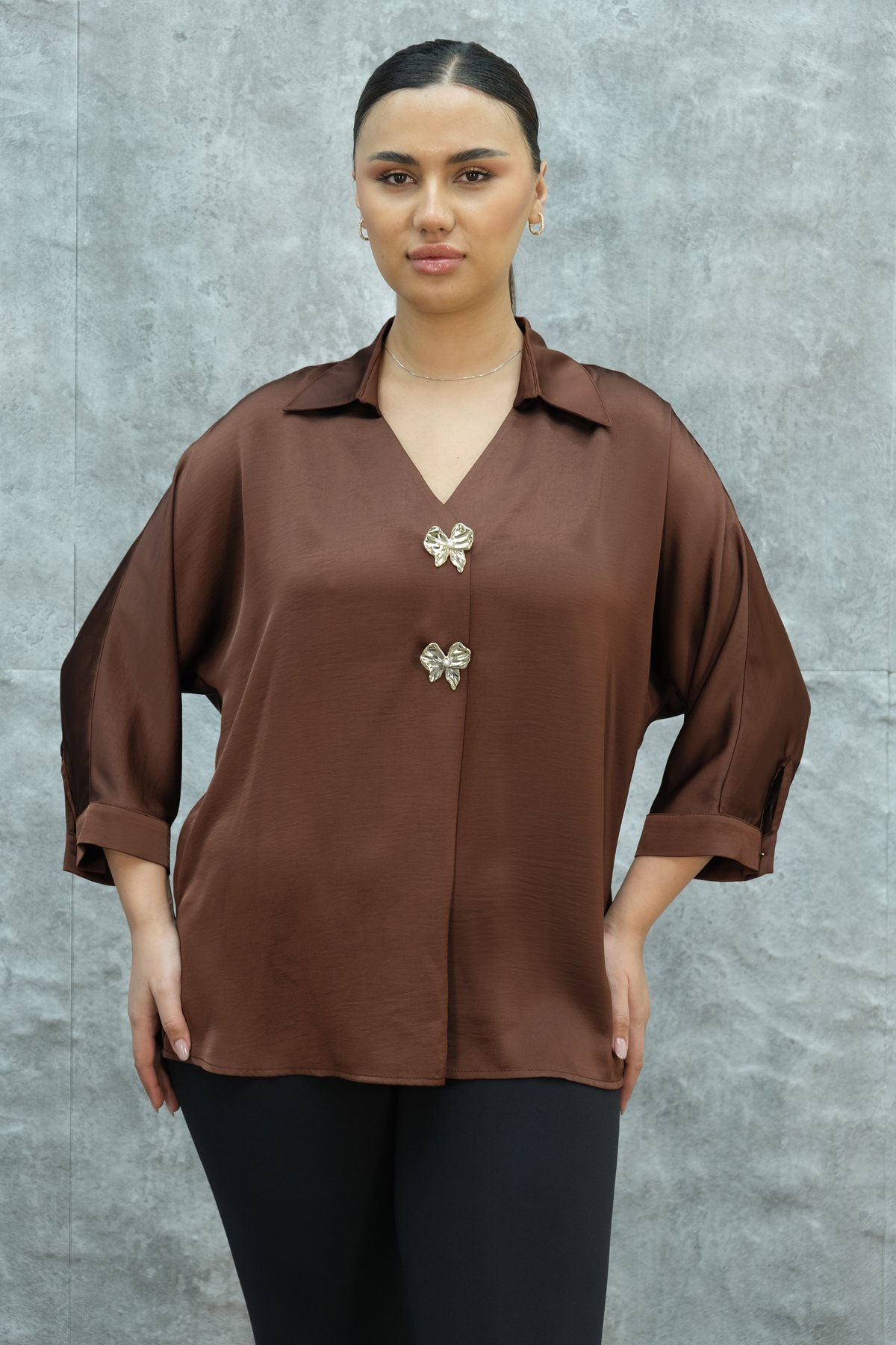 Super Plus Size Blouse-Brown