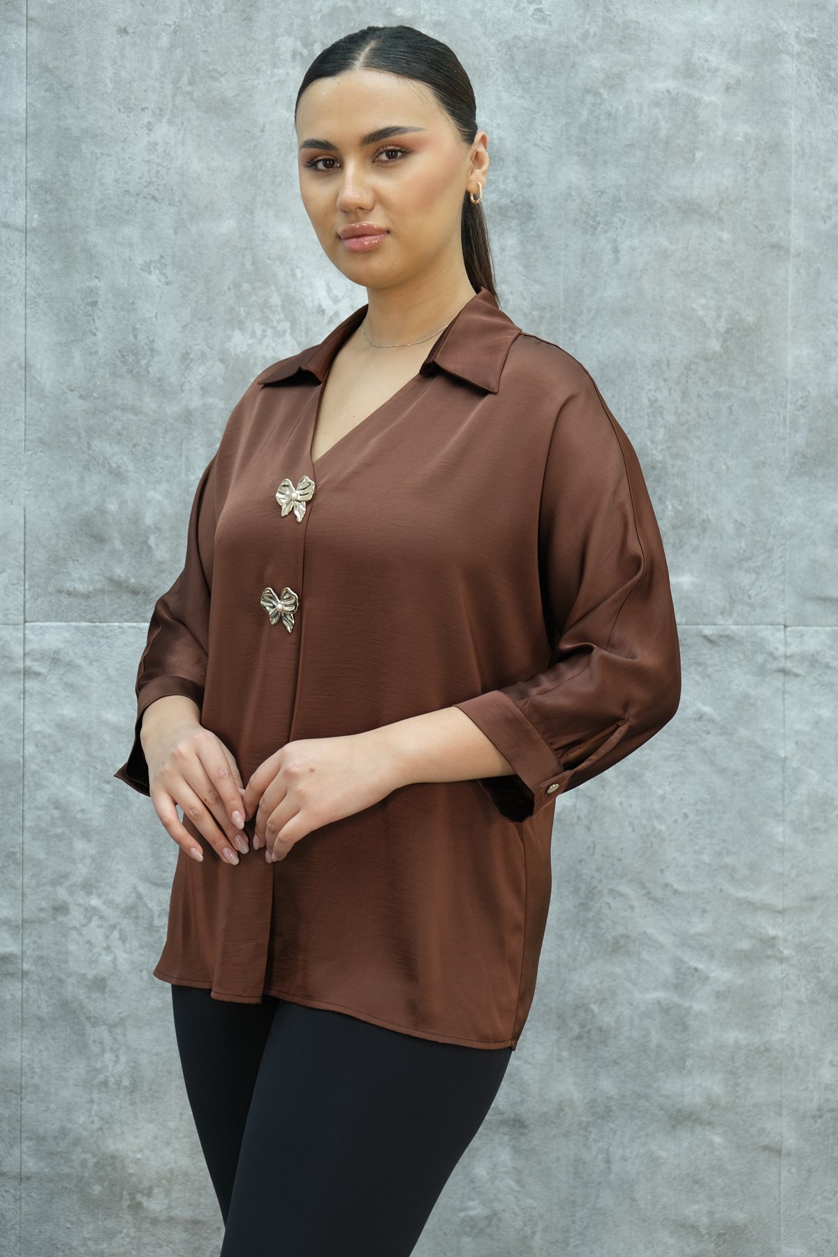 Super Plus Size Blouse-Brown