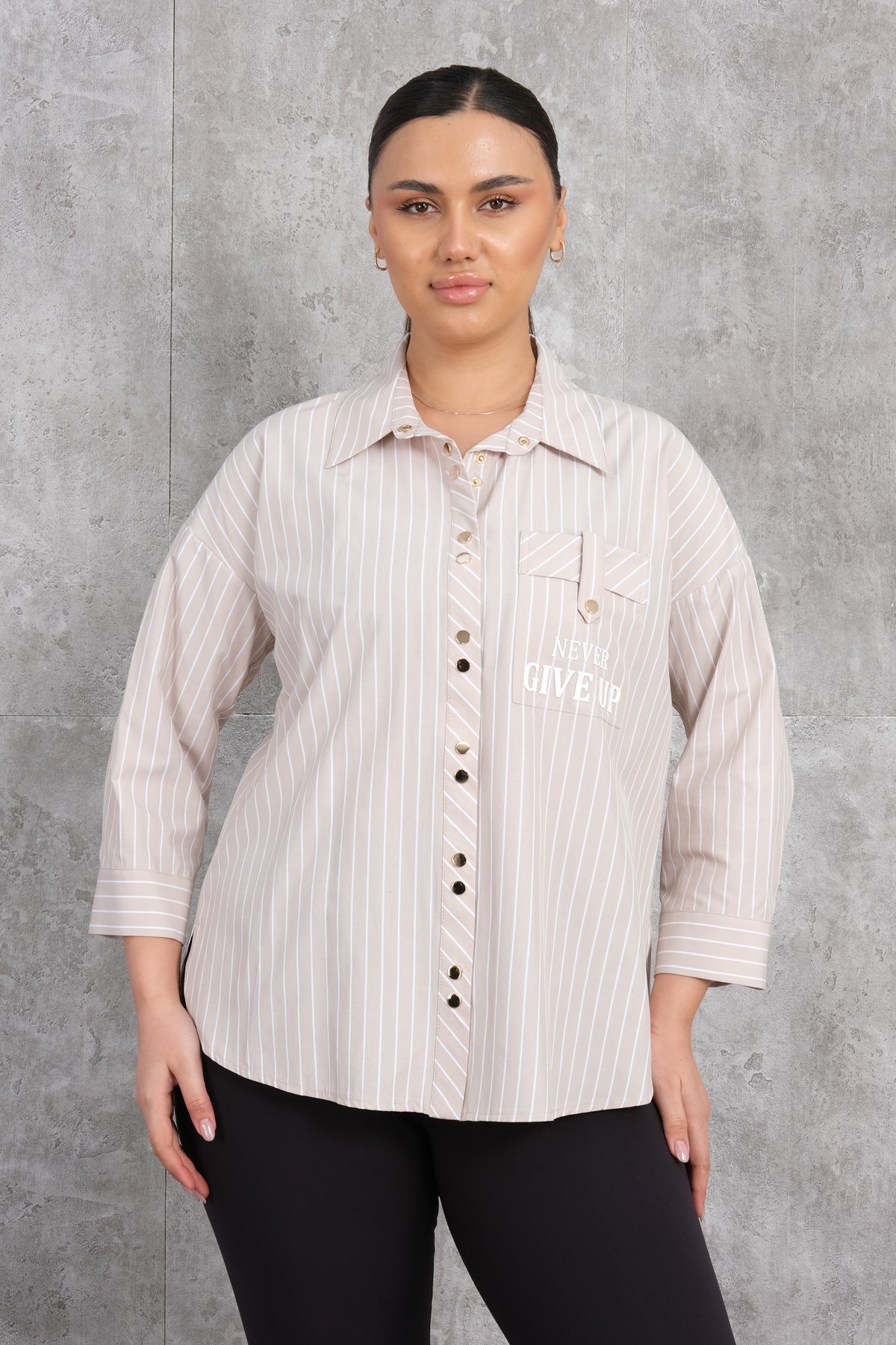Super Plus Size Shirt-Beige