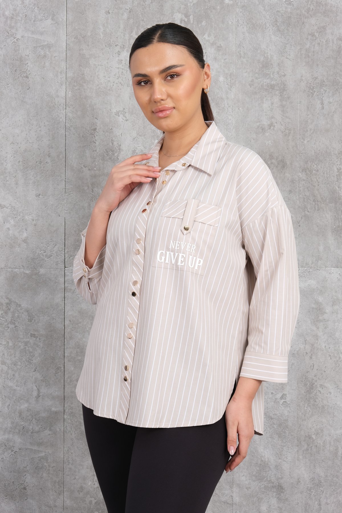Super Plus Size Shirt-Beige