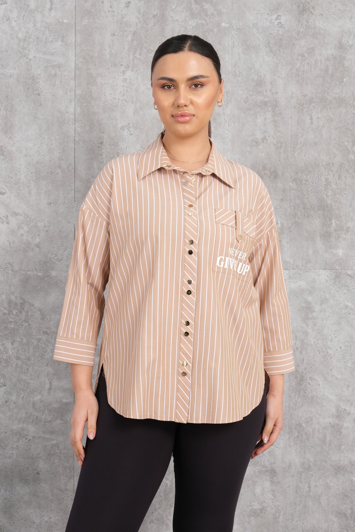 Super Plus Size Shirt-Brown