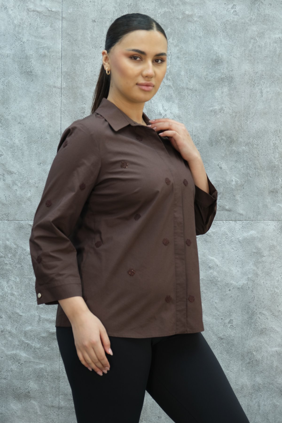 Plus Size Shirt-Brown