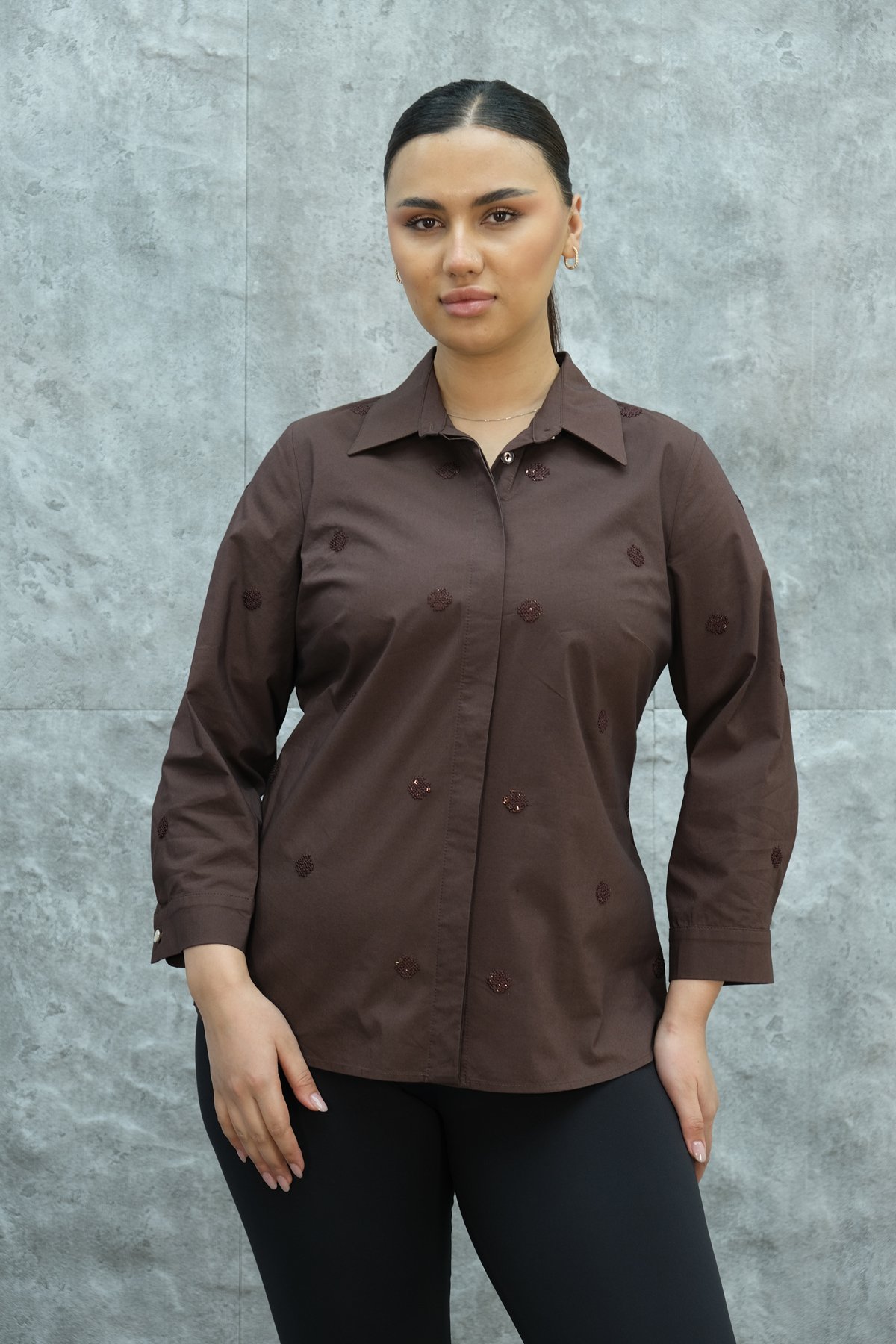Super Plus Size Shirt-Brown