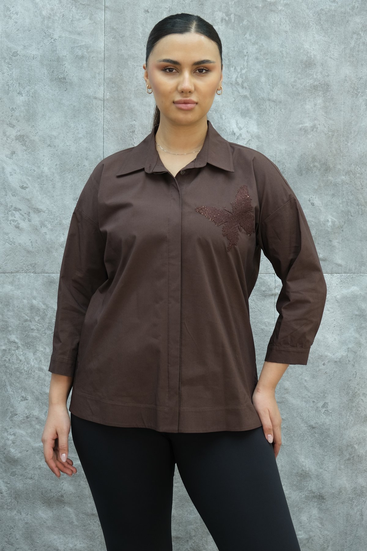 Super Plus Size Shirt-Brown