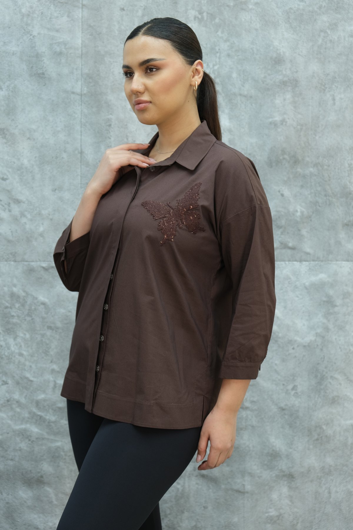 Super Plus Size Shirt-Brown
