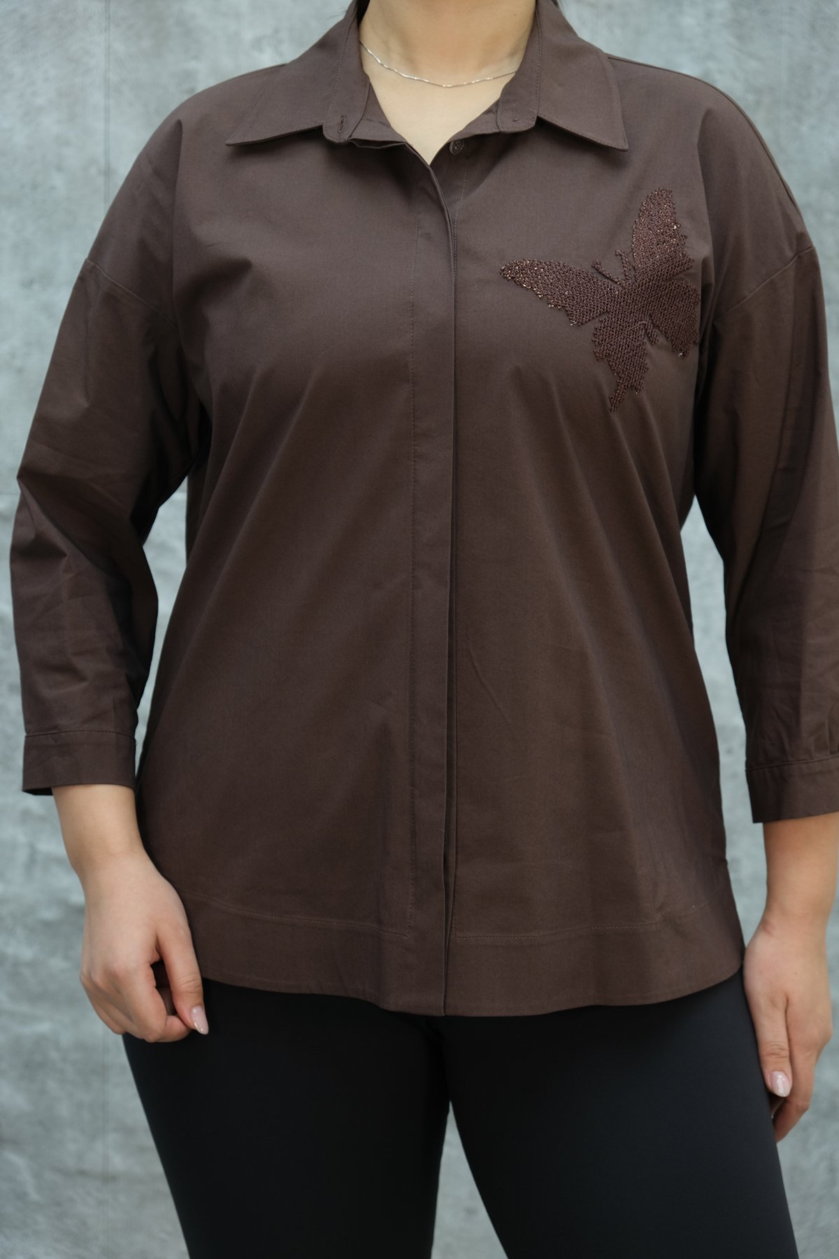 Super Plus Size Shirt-Brown