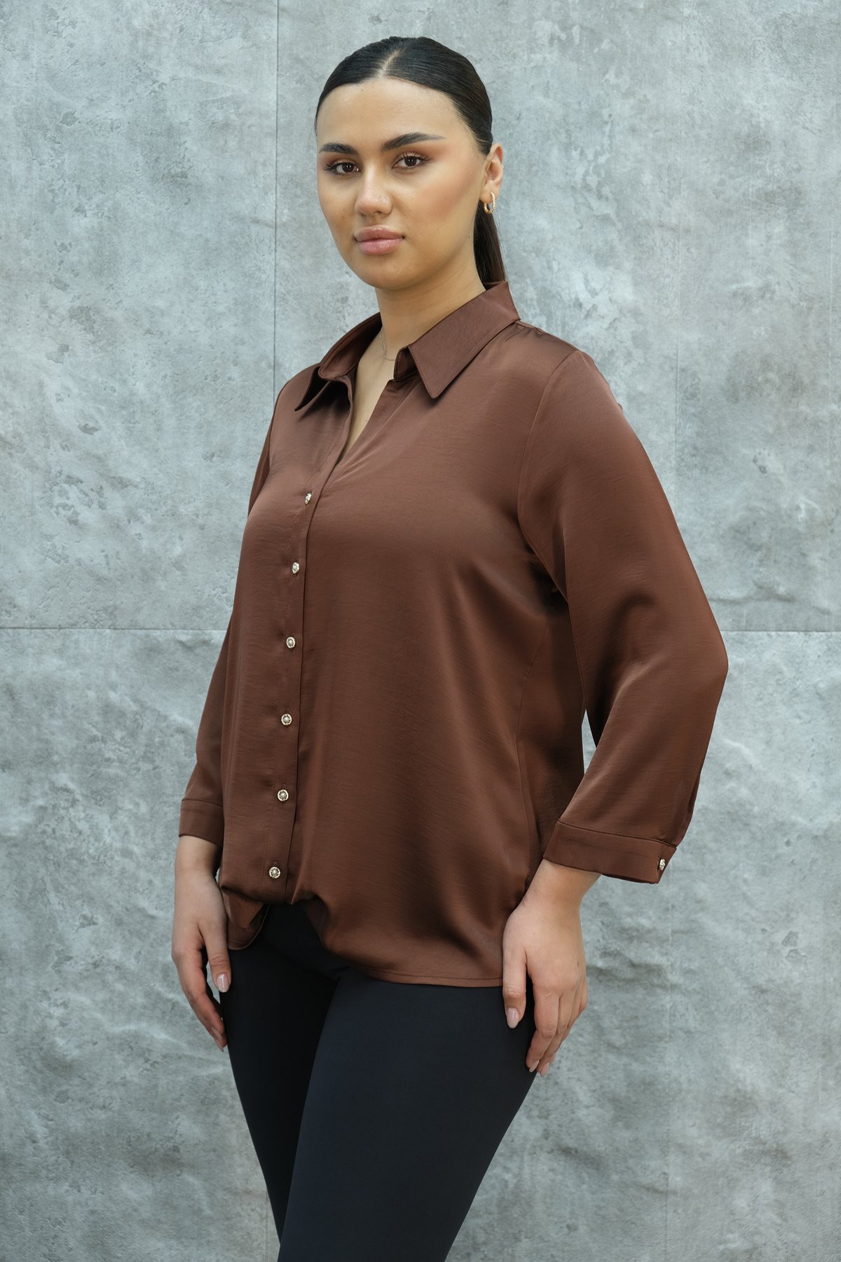 Plus Size Shirt-Brown